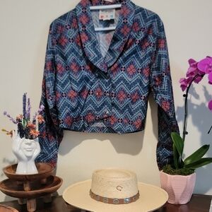 Wrangler Vintage Blue and Red Boxy Crop Button Top Size Small